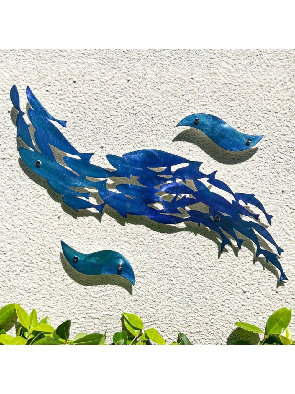Coastal Ocean Beach Metal Wall Art - 3PCS School of Fish Sculptures, Home Decor